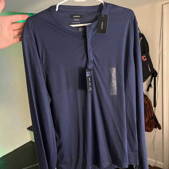 Alfani Large Navy Blue Pajama Long Sleeve Shirt - Picture 2 of 10